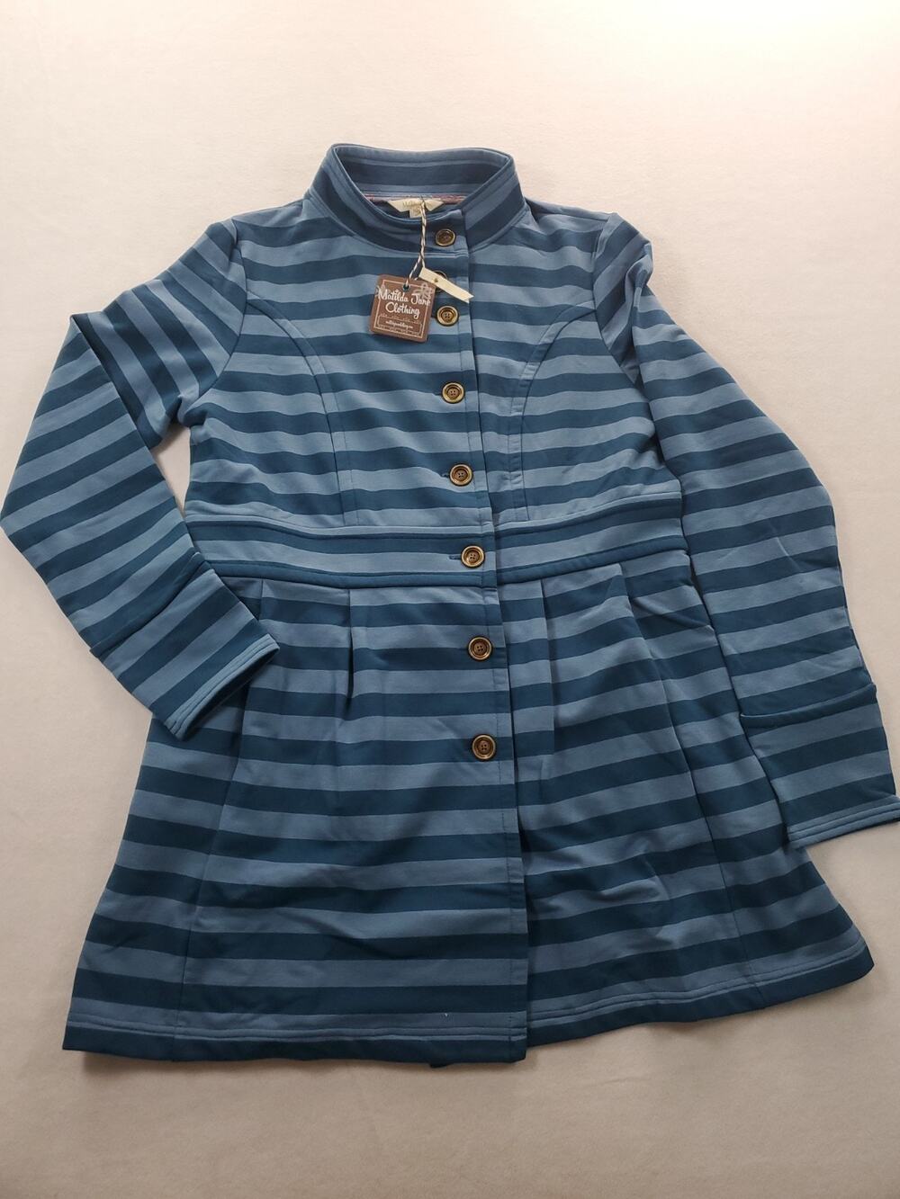 NWT Matilda Jane Fall Breeze Blue Striped Coat/Jacket Button Front Sz Medium